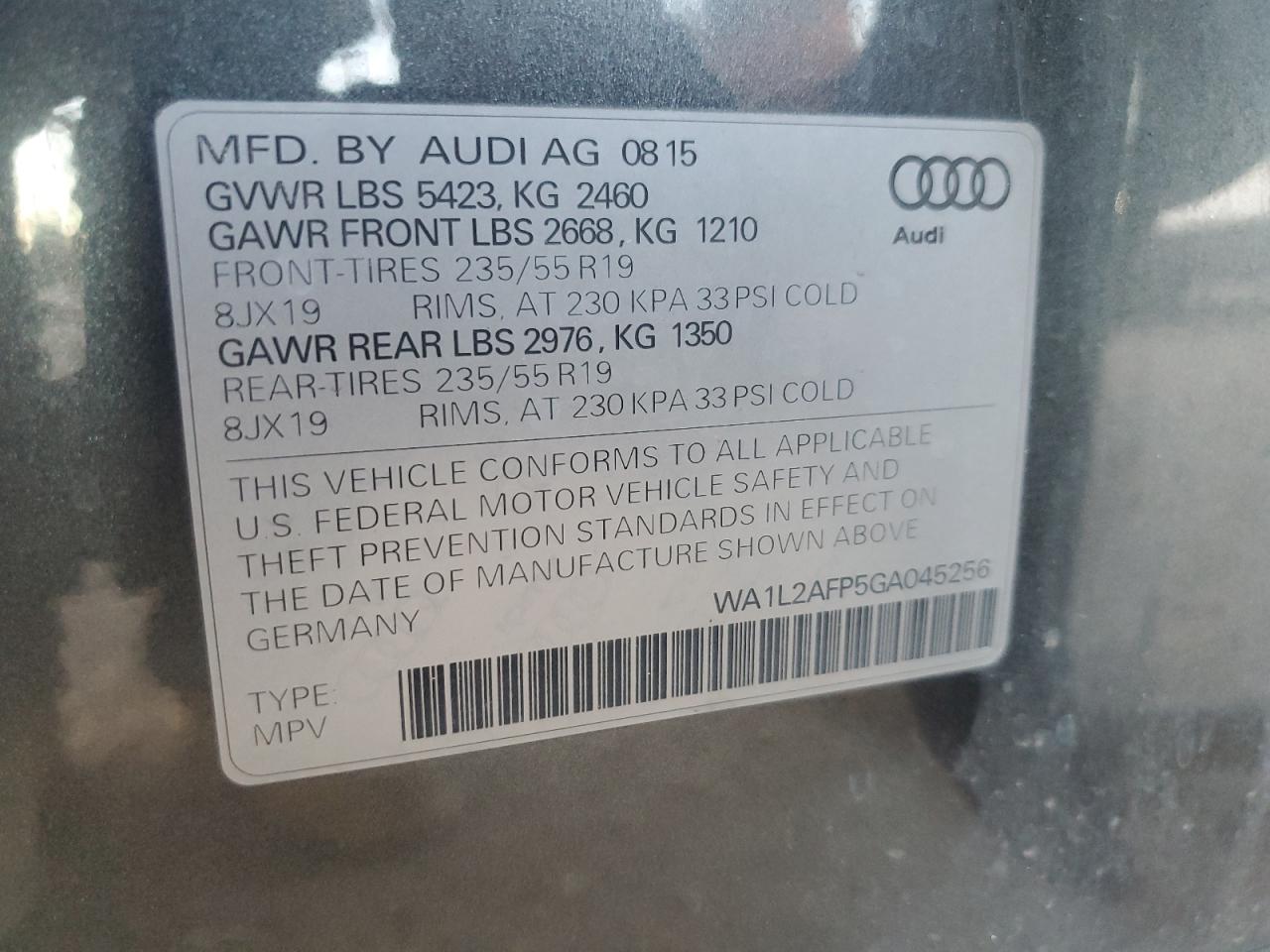 2016 Audi Q5 Premium Plus VIN: WA1L2AFP5GA045256 Lot: 82581765