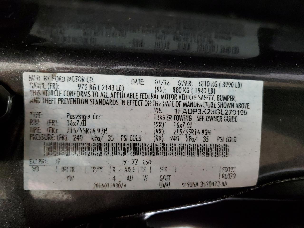 2016 Ford Focus Se VIN: 1FADP3K23GL270190 Lot: 82306815