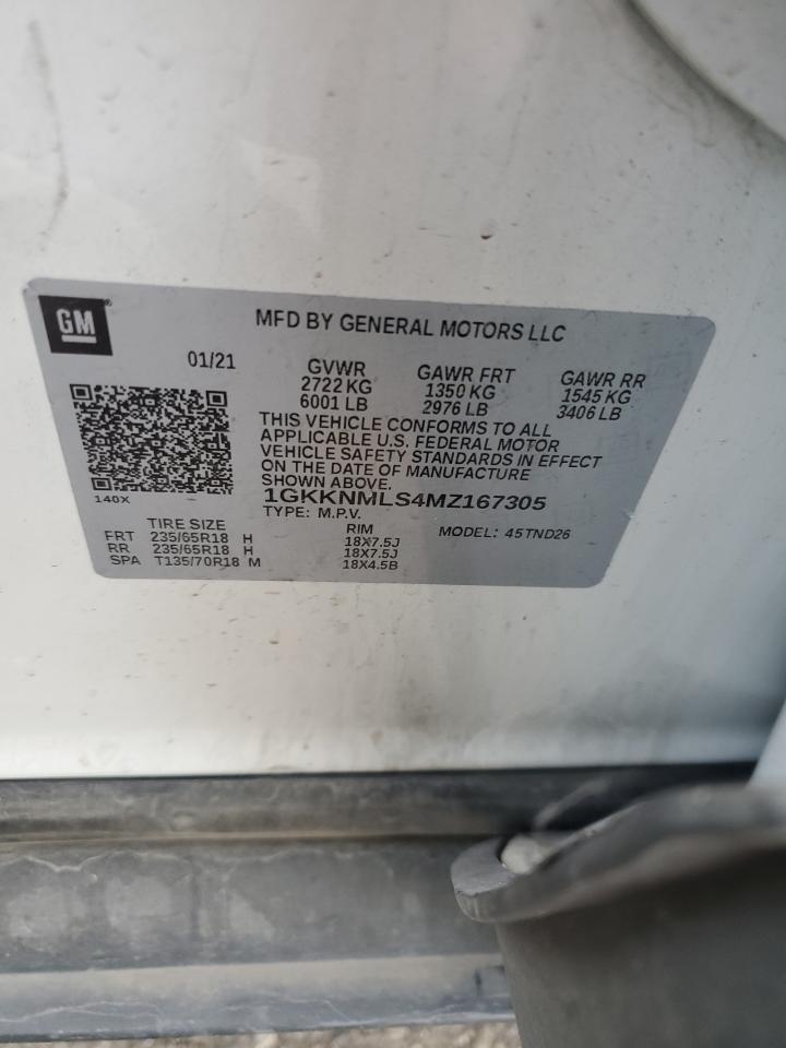 2021 GMC Acadia Slt VIN: 1GKKNMLS4MZ167305 Lot: 90289695