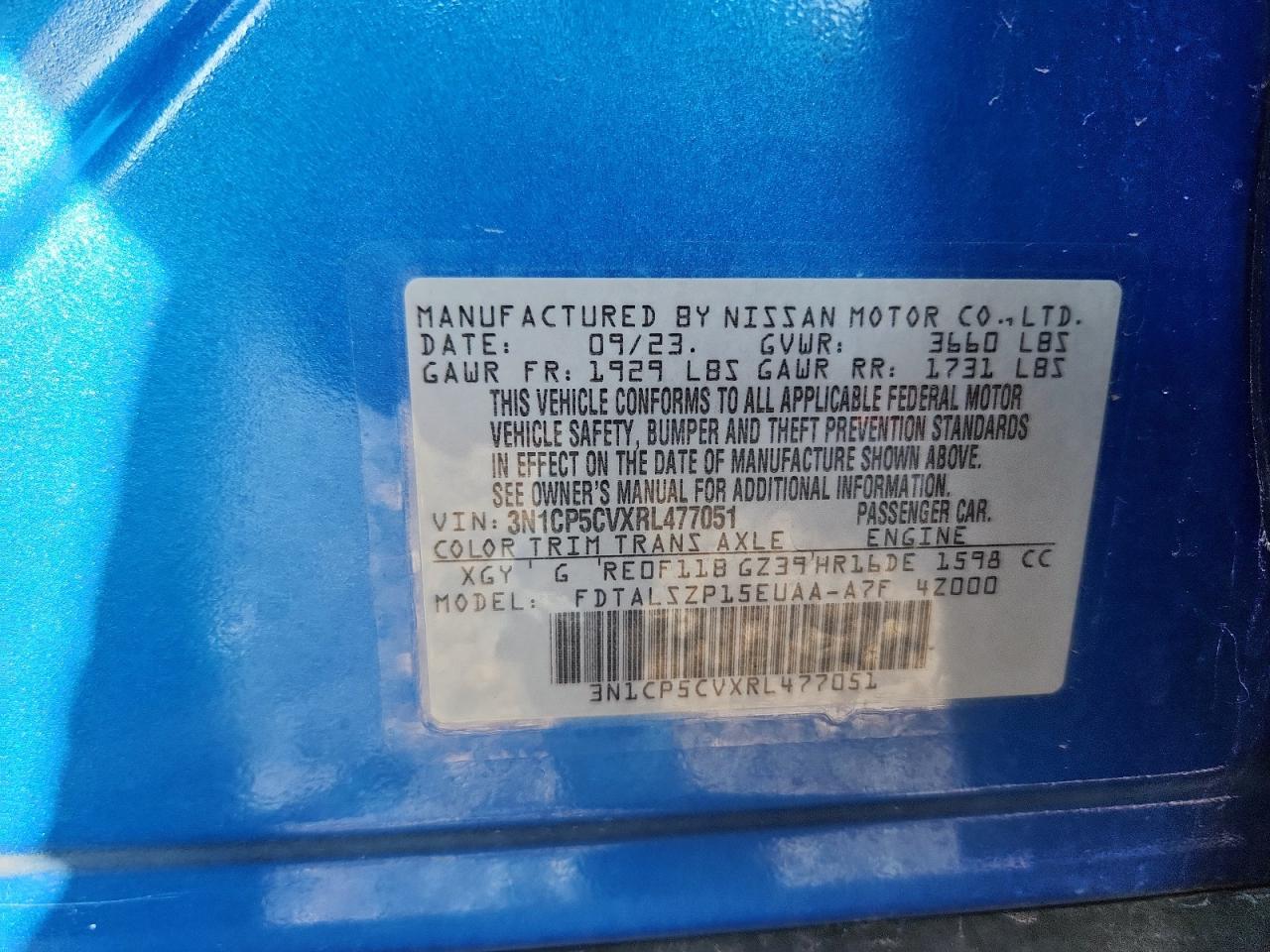 2024 Nissan Kicks Sv VIN: 3N1CP5CVXRL477051 Lot: 85286135