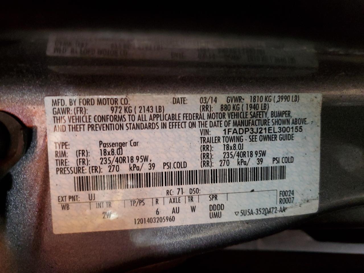2014 Ford Focus Titanium VIN: 1FADP3J21EL300155 Lot: 86535845