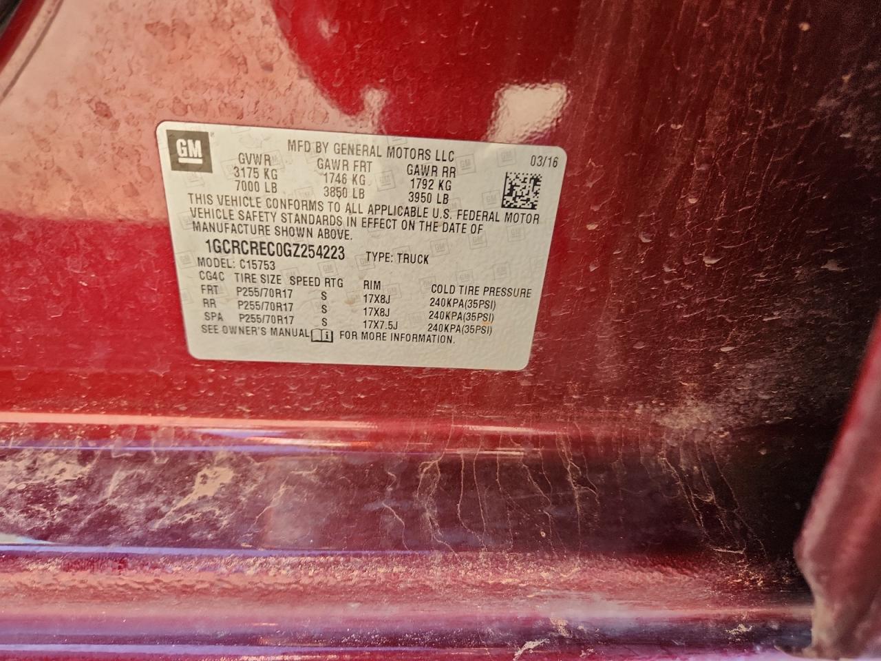 2016 Chevrolet Silverado C1500 Lt VIN: 1GCRCREC0GZ254223 Lot: 84813545