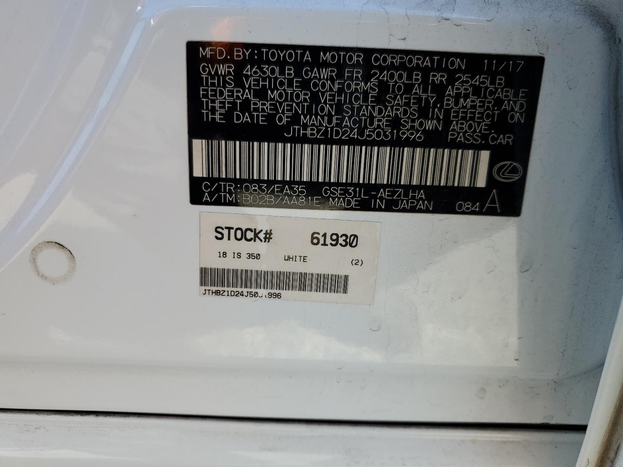 2018 Lexus Is 350 VIN: JTHBZ1D24J5031996 Lot: 81870885