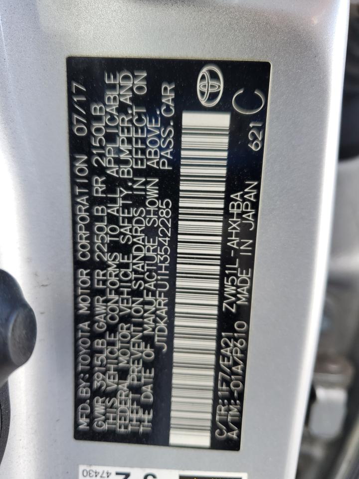 2017 Toyota Prius VIN: JTDKARFU1H3542285 Lot: 84614875