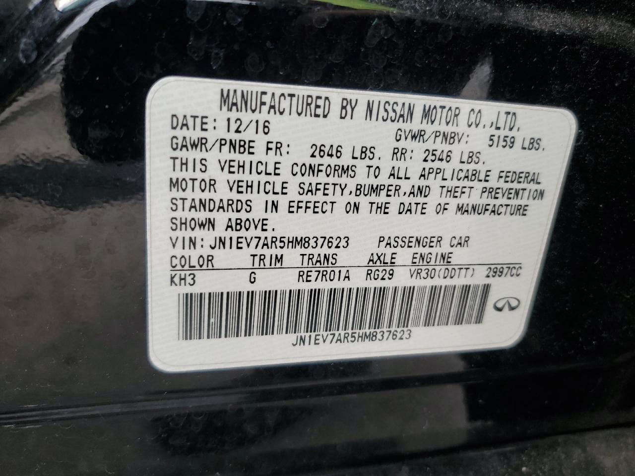 2017 Infiniti Q50 Premium VIN: JN1EV7AR5HM837623 Lot: 87217425