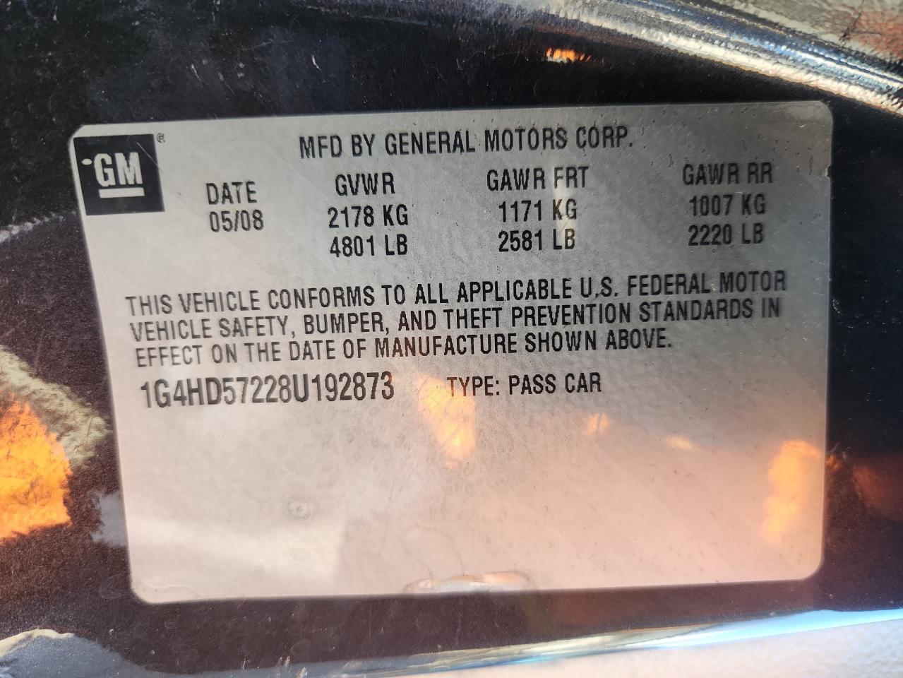 2008 Buick Lucerne Cxl VIN: 1G4HD57228U192873 Lot: 86824045