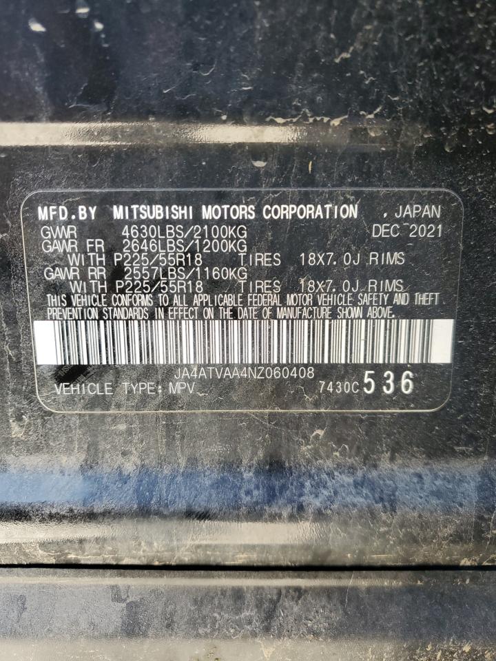 2022 Mitsubishi Eclipse Cross Le VIN: JA4ATVAA4NZ060408 Lot: 90320705