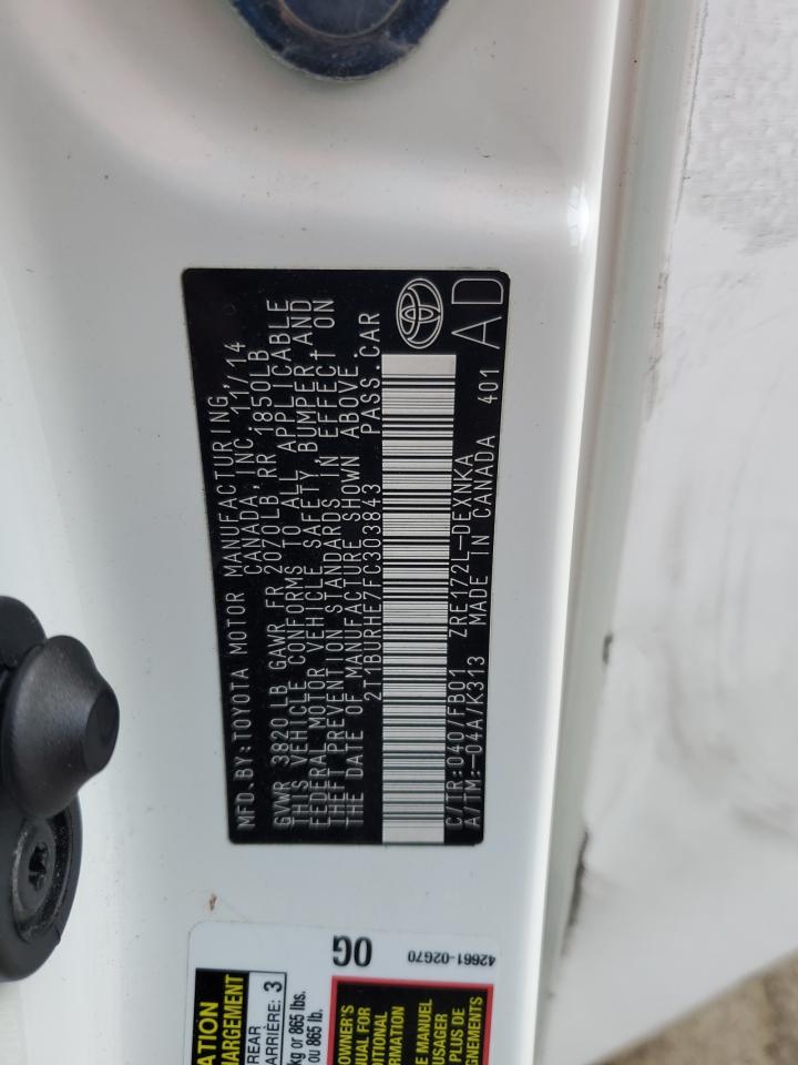 2015 Toyota Corolla L VIN: 2T1BURHE7FC303843 Lot: 85840935