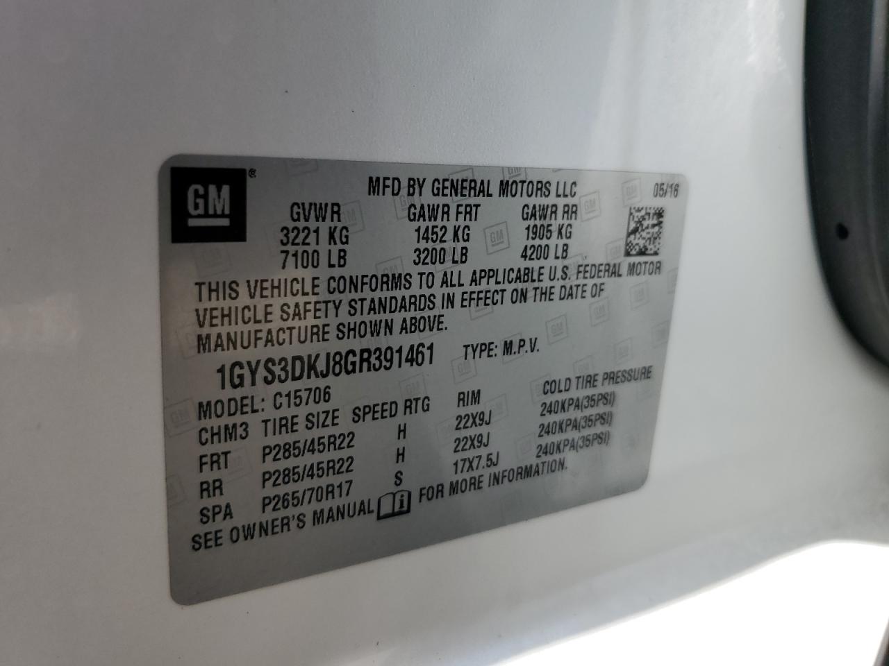 2016 Cadillac Escalade Platinum VIN: 1GYS3DKJ8GR391461 Lot: 87109305