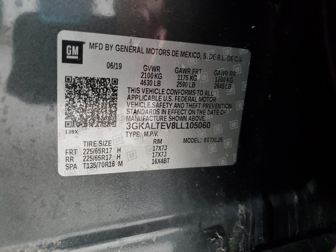 2020 GMC Terrain Sle VIN: 3GKALTEV8LL105060 Lot: 85140585