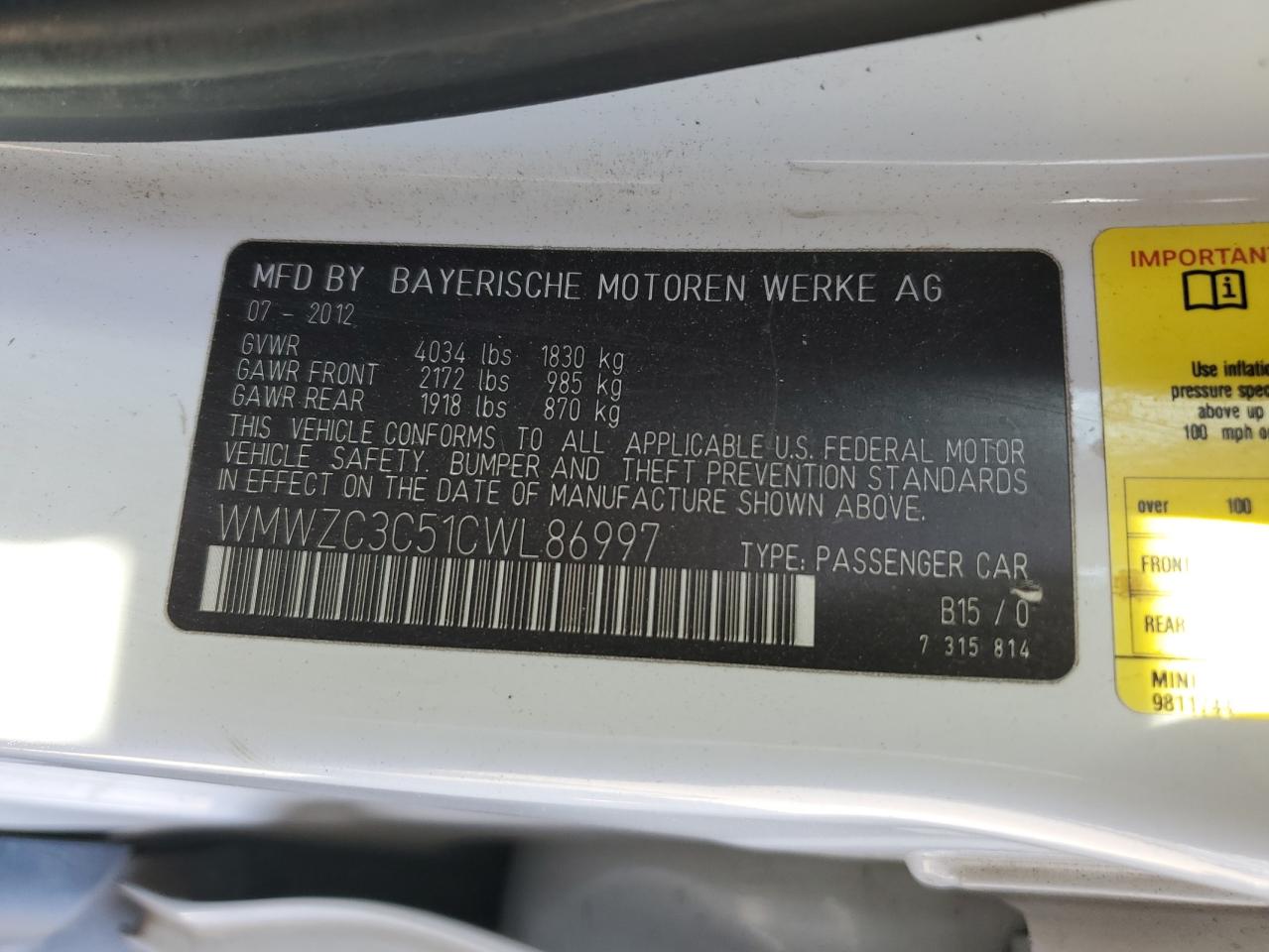 2012 Mini Cooper S Countryman VIN: WMWZC3C51CWL86997 Lot: 85196505