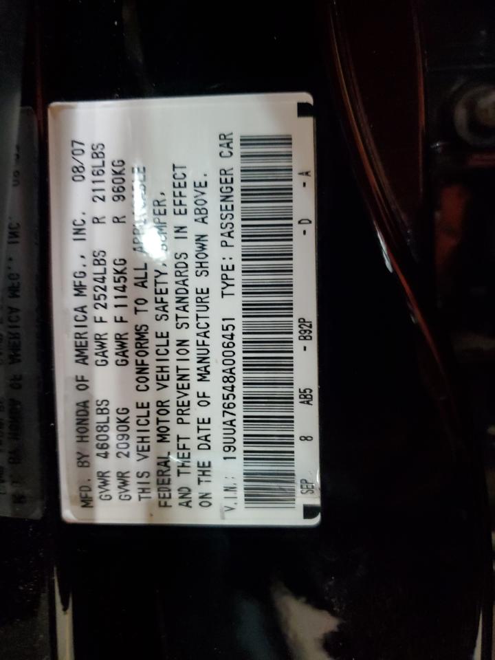 2008 Acura Tl Type S VIN: 19UUA76548A006451 Lot: 87031115