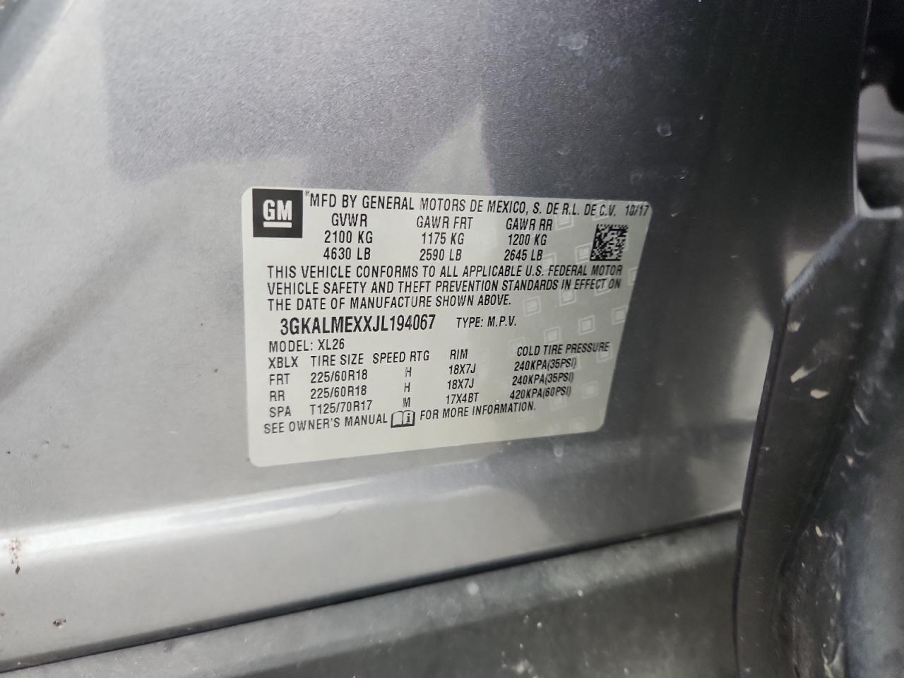 2018 GMC Terrain Sle VIN: 3GKALMEXXJL194067 Lot: 82344415