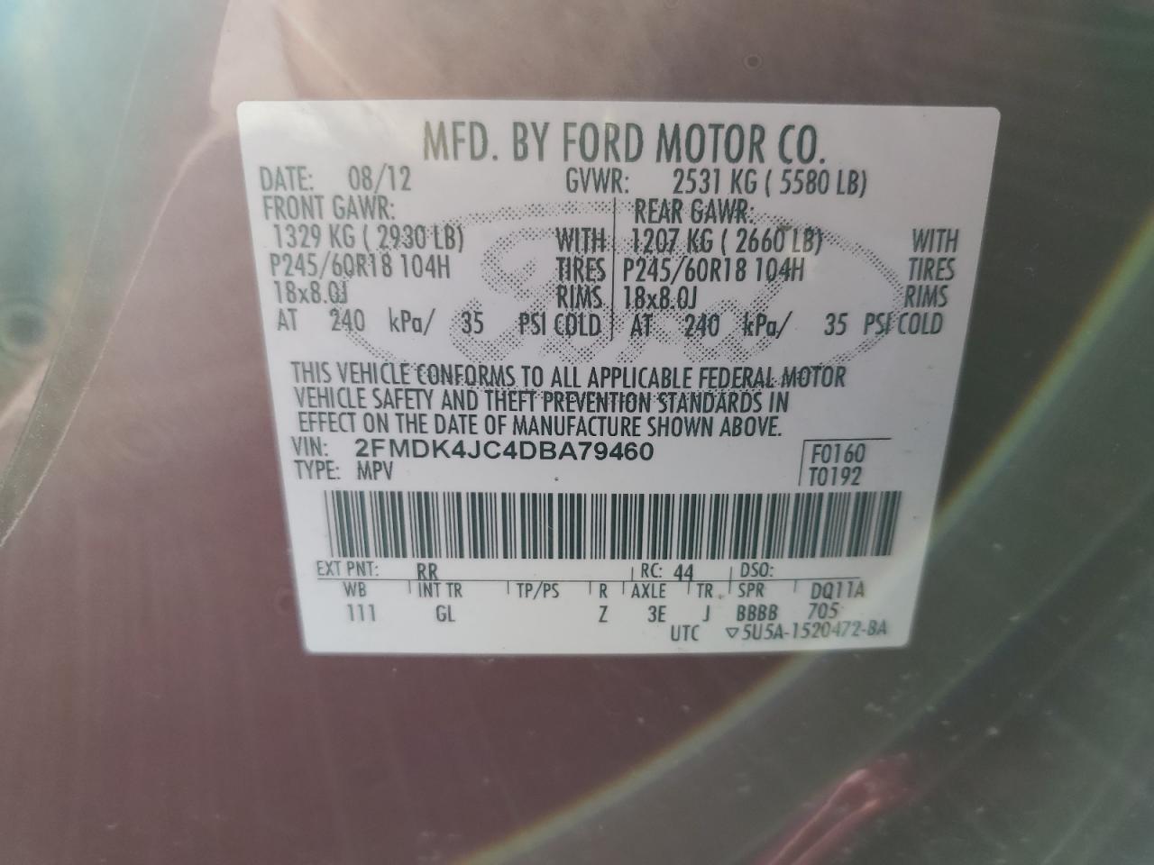 2013 Ford Edge Sel VIN: 2FMDK4JC4DBA79460 Lot: 82241005