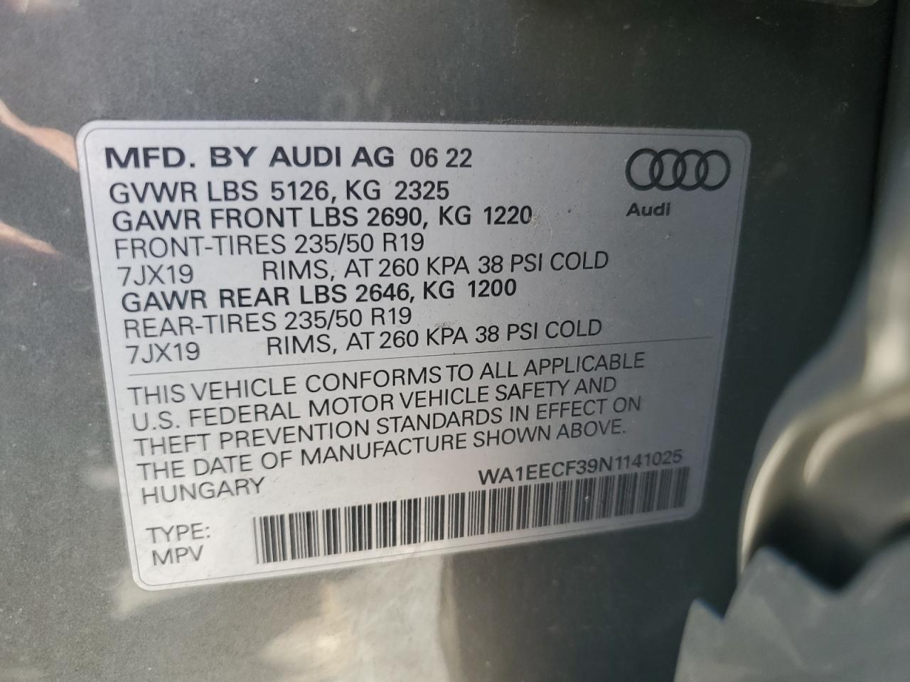 2022 Audi Q3 Premium Plus S Line 45 VIN: WA1EECF39N1141025 Lot: 85703705