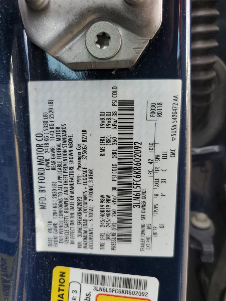 2019 Lincoln Mkz Reserve Ii VIN: 3LN6L5FC6KR602092 Lot: 85360075