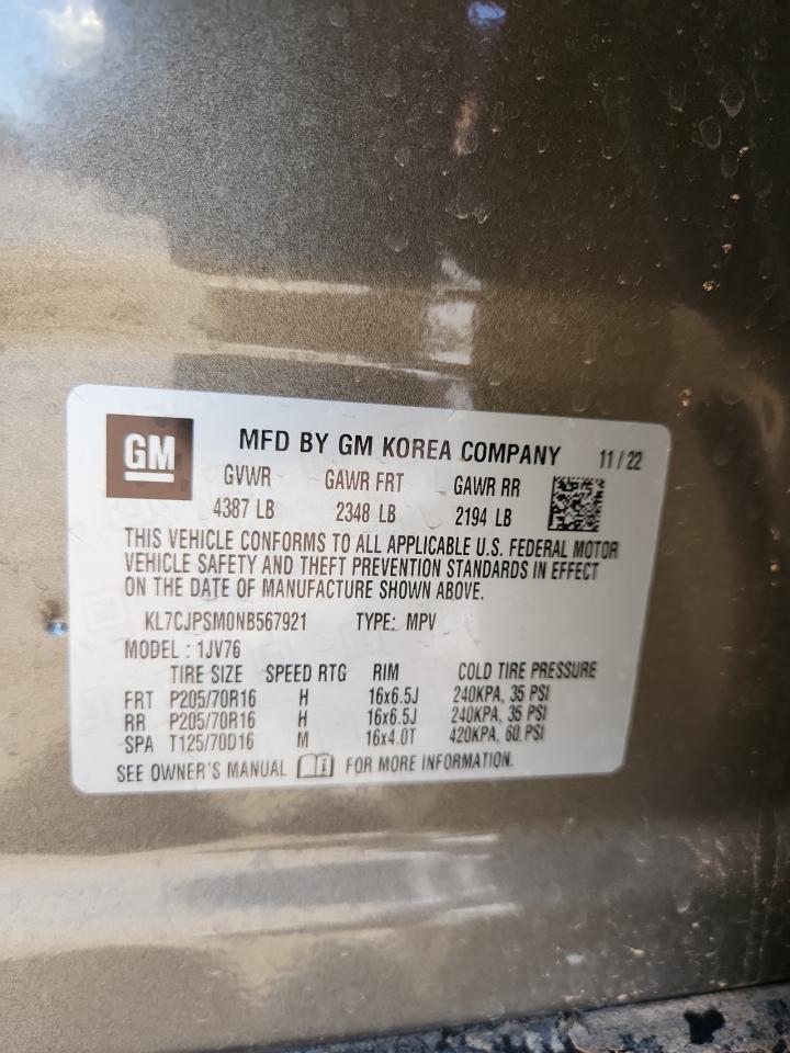 2022 Chevrolet Trax 1Lt VIN: KL7CJPSM0NB567921 Lot: 89564815