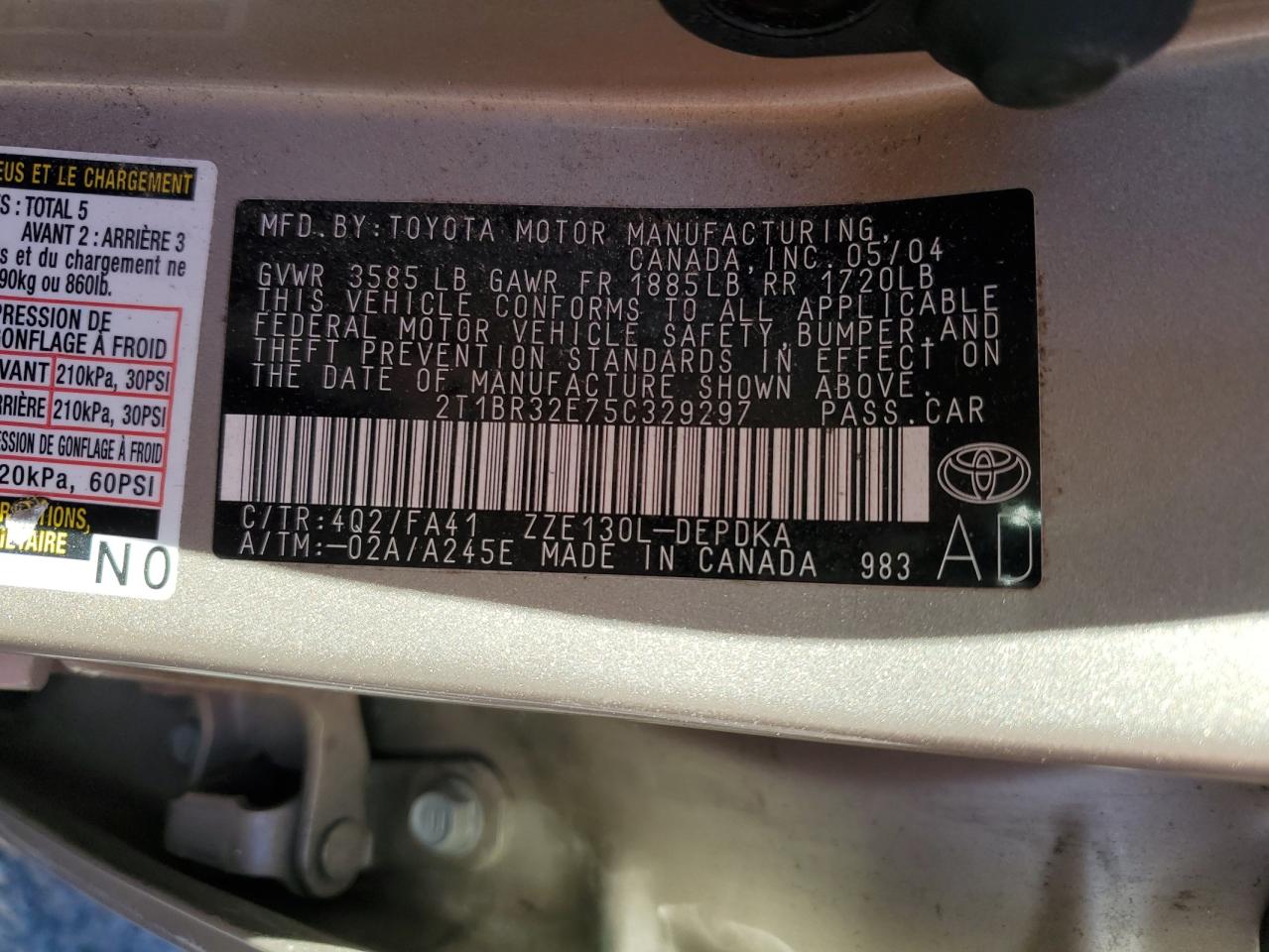 2005 Toyota Corolla Ce VIN: 2T1BR32E75C329297 Lot: 89846075