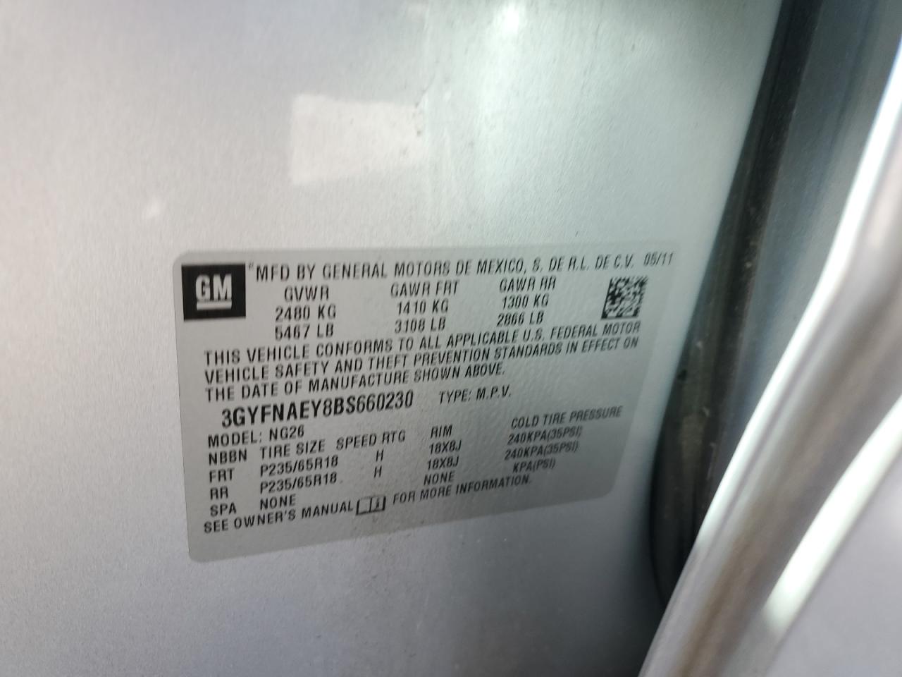 2011 Cadillac Srx Luxury Collection VIN: 3GYFNAEY8BS660230 Lot: 87467975