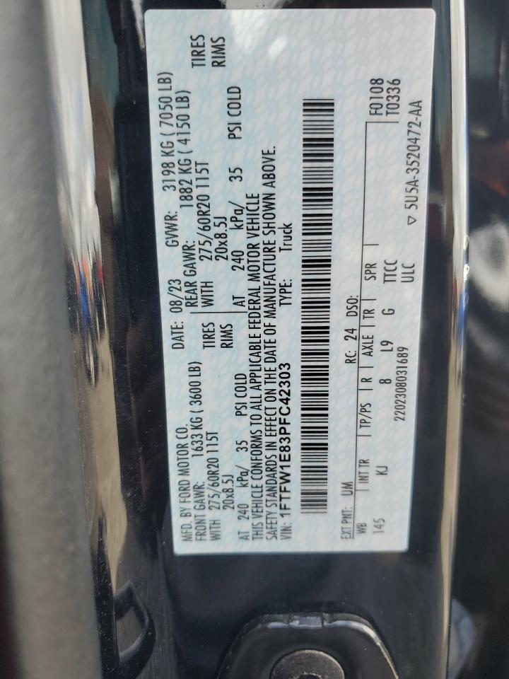 2023 Ford F150 Supercrew VIN: 1FTFW1E83PFC42303 Lot: 82321555