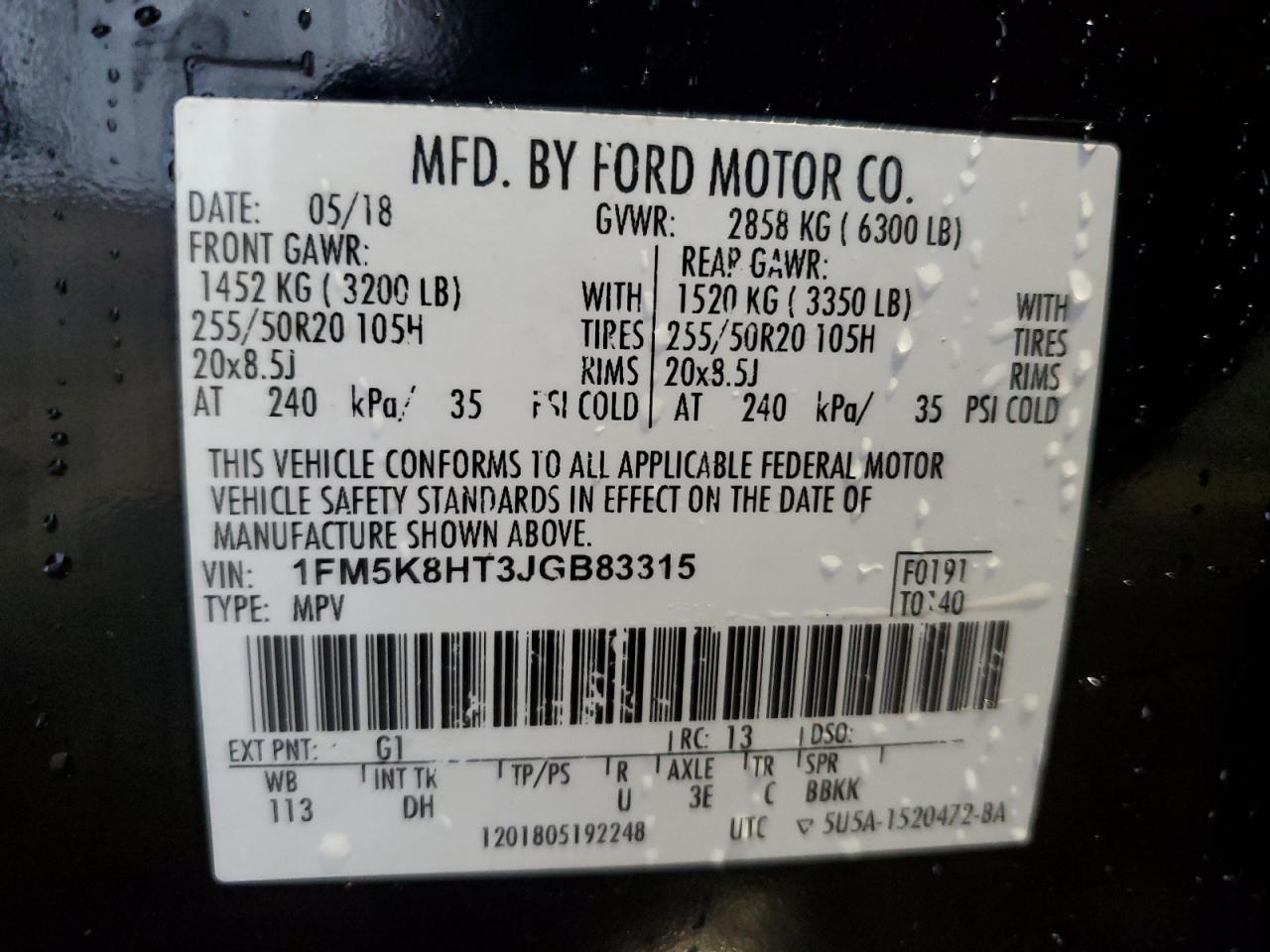 2018 Ford Explorer Platinum VIN: 1FM5K8HT3JGB83315 Lot: 90077525