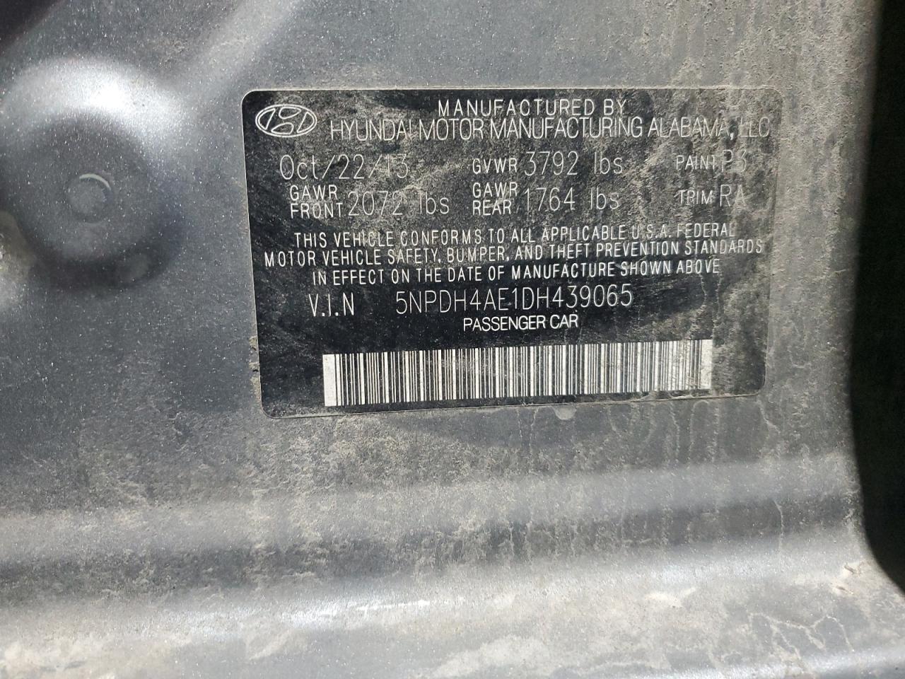 2013 Hyundai Elantra Gls VIN: 5NPDH4AE1DH439065 Lot: 86466945