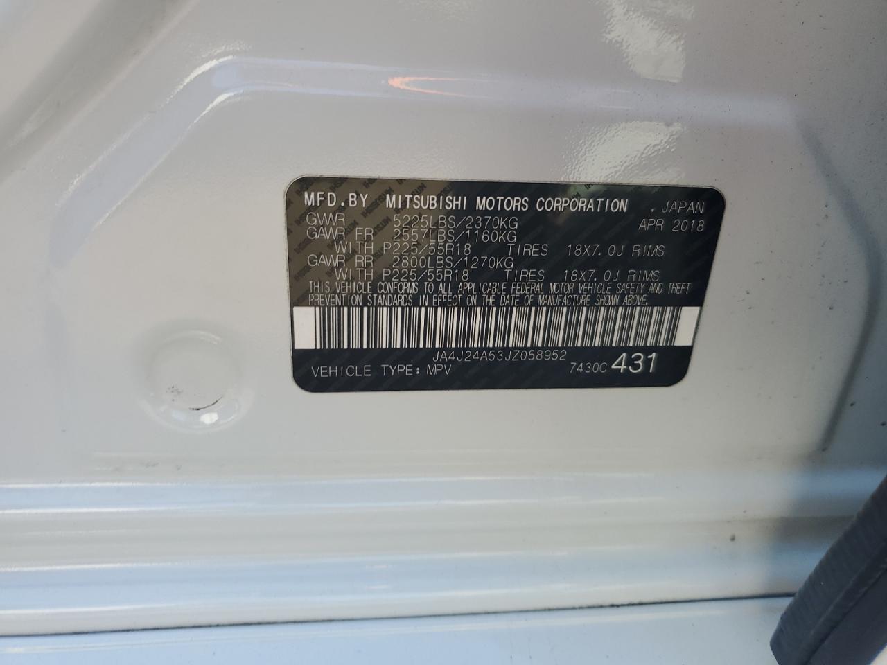 2018 Mitsubishi Outlander Se VIN: JA4J24A53JZ058952 Lot: 86305495