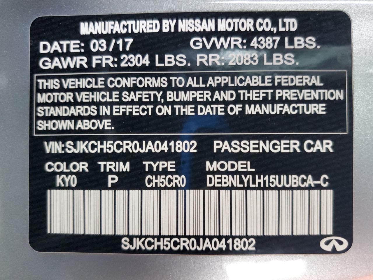 2018 Infiniti Qx30 Base VIN: SJKCH5CR0JA041802 Lot: 85733075