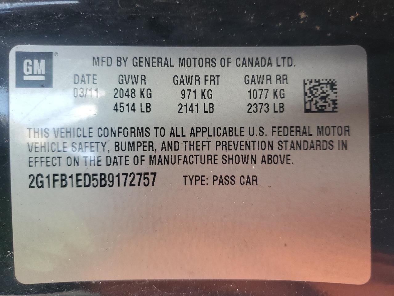 2011 Chevrolet Camaro Lt VIN: 2G1FB1ED5B9172757 Lot: 85493615