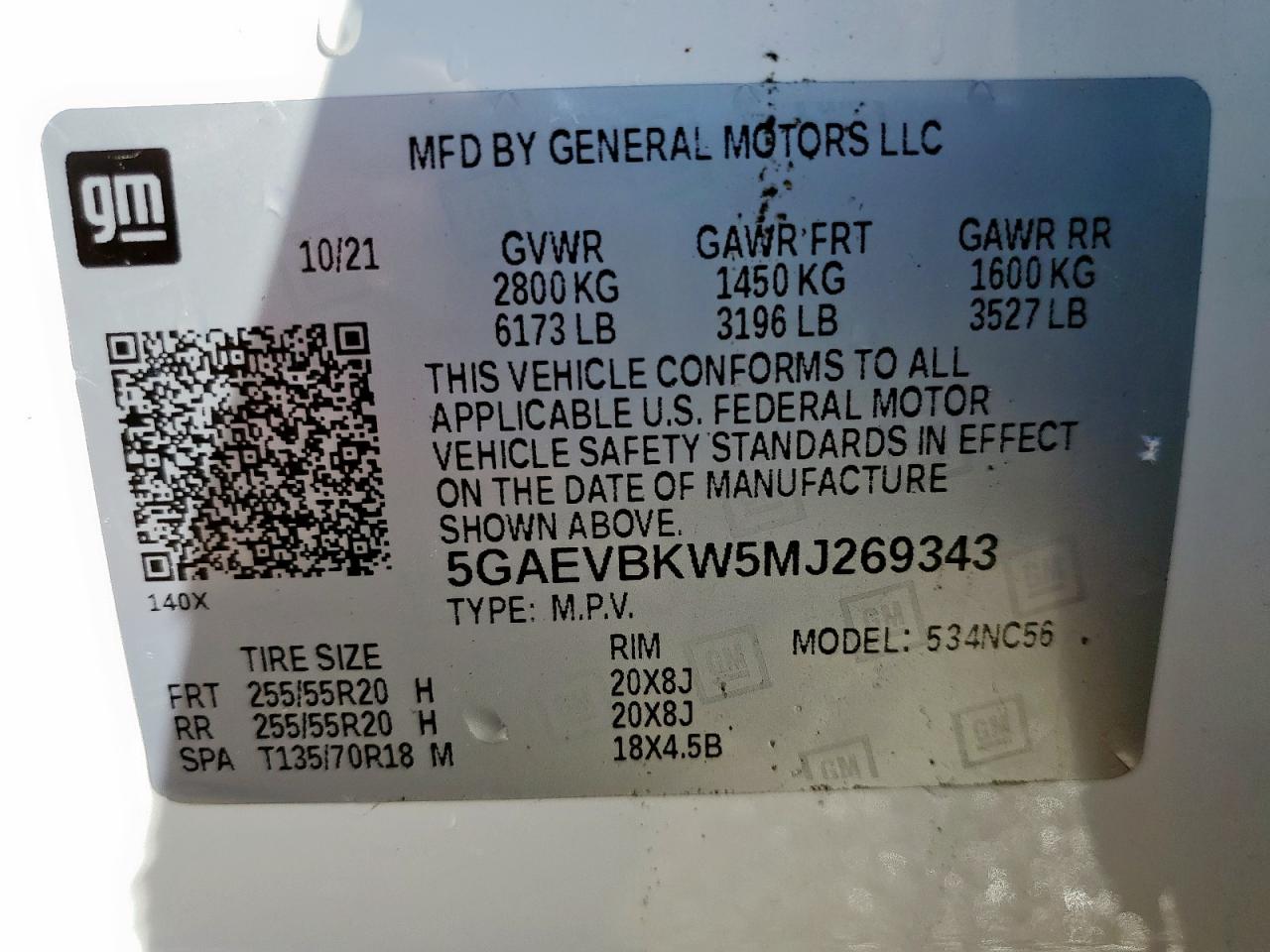 2021 Buick Enclave Premium VIN: 5GAEVBKW5MJ269343 Lot: 85387585