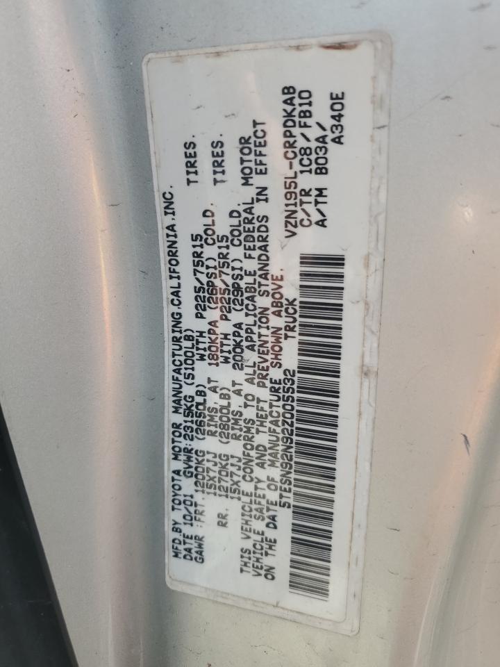 2002 Toyota Tacoma Xtracab Prerunner VIN: 5TESN92N92Z005532 Lot: 84926705