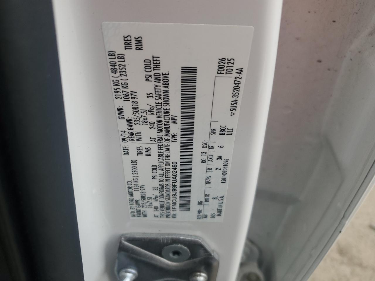 2015 Ford Escape Titanium VIN: 1FMCU9J99FUA02460 Lot: 90632695