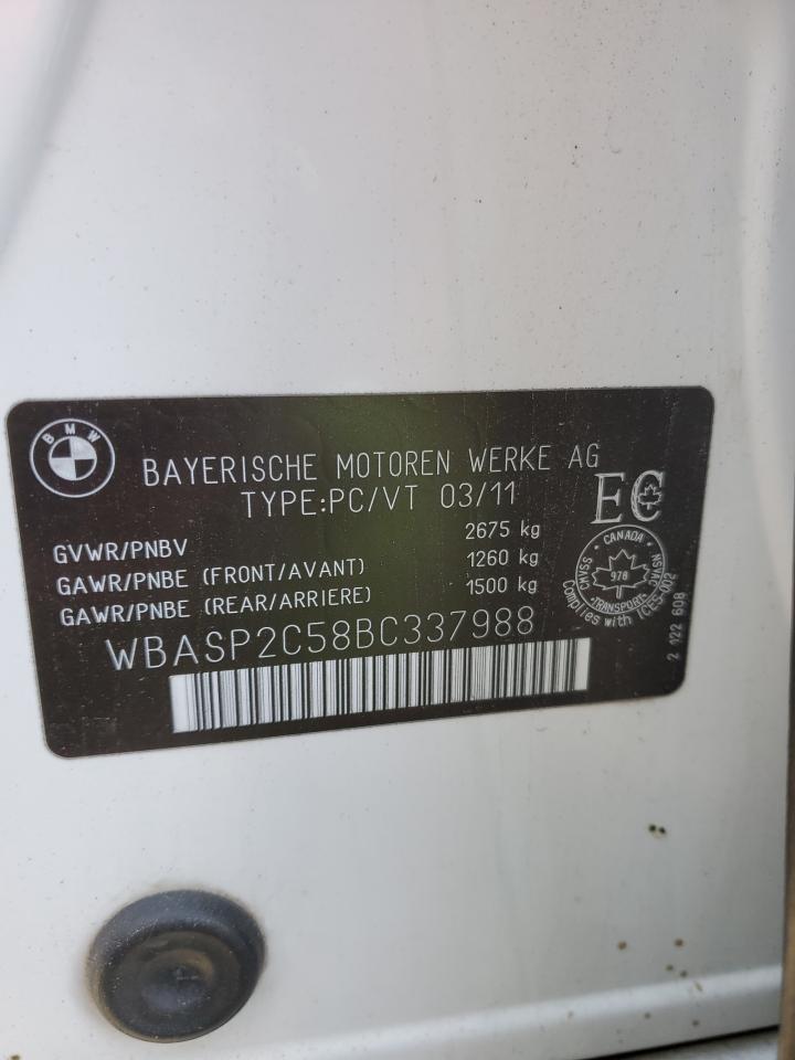 2011 BMW 535 Xigt VIN: WBASP2C58BC337988 Lot: 89547155