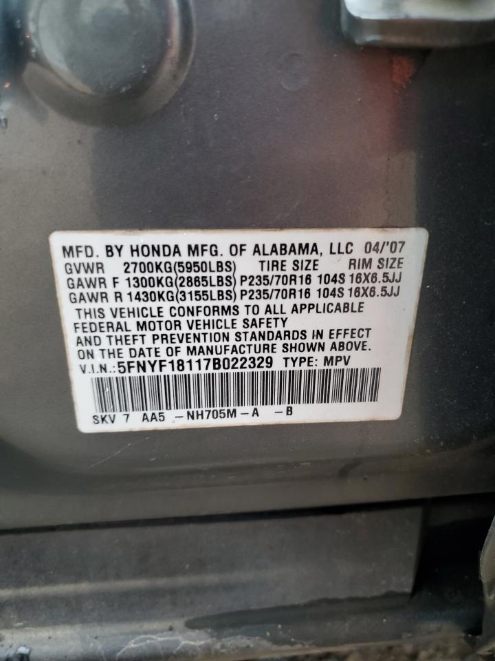 2007 Honda Pilot Lx VIN: 5FNYF18117B022329 Lot: 90255725