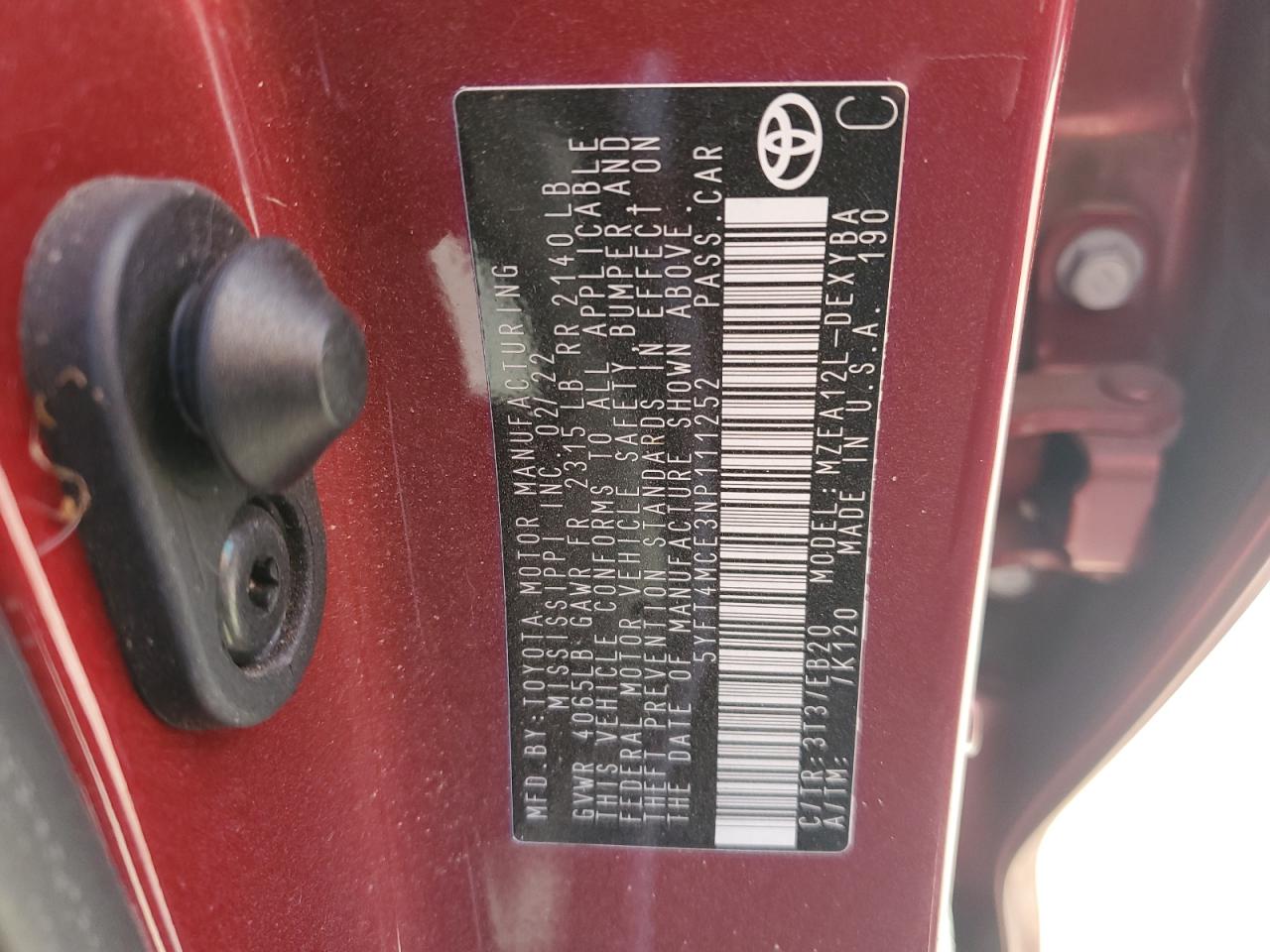 2022 Toyota Corolla Xse VIN: 5YFT4MCE3NP111252 Lot: 86426035