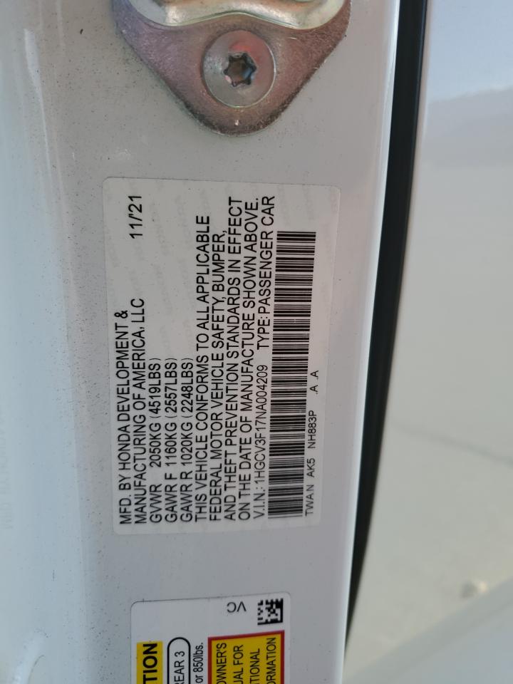 2022 Honda Accord Hybrid VIN: 1HGCV3F17NA004209 Lot: 85826475