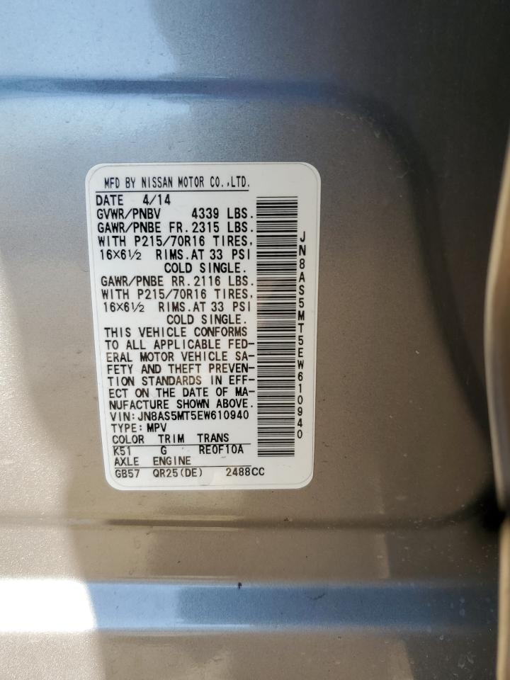 2014 Nissan Rogue Select S VIN: JN8AS5MT5EW610940 Lot: 85496915