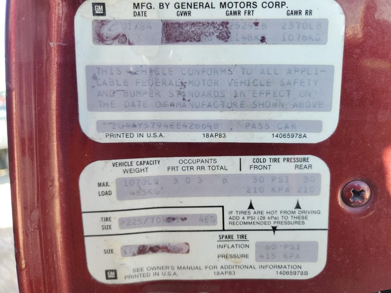 1984 Buick Riviera T-Type VIN: 1G4AY5794EE426648 Lot: 85711125