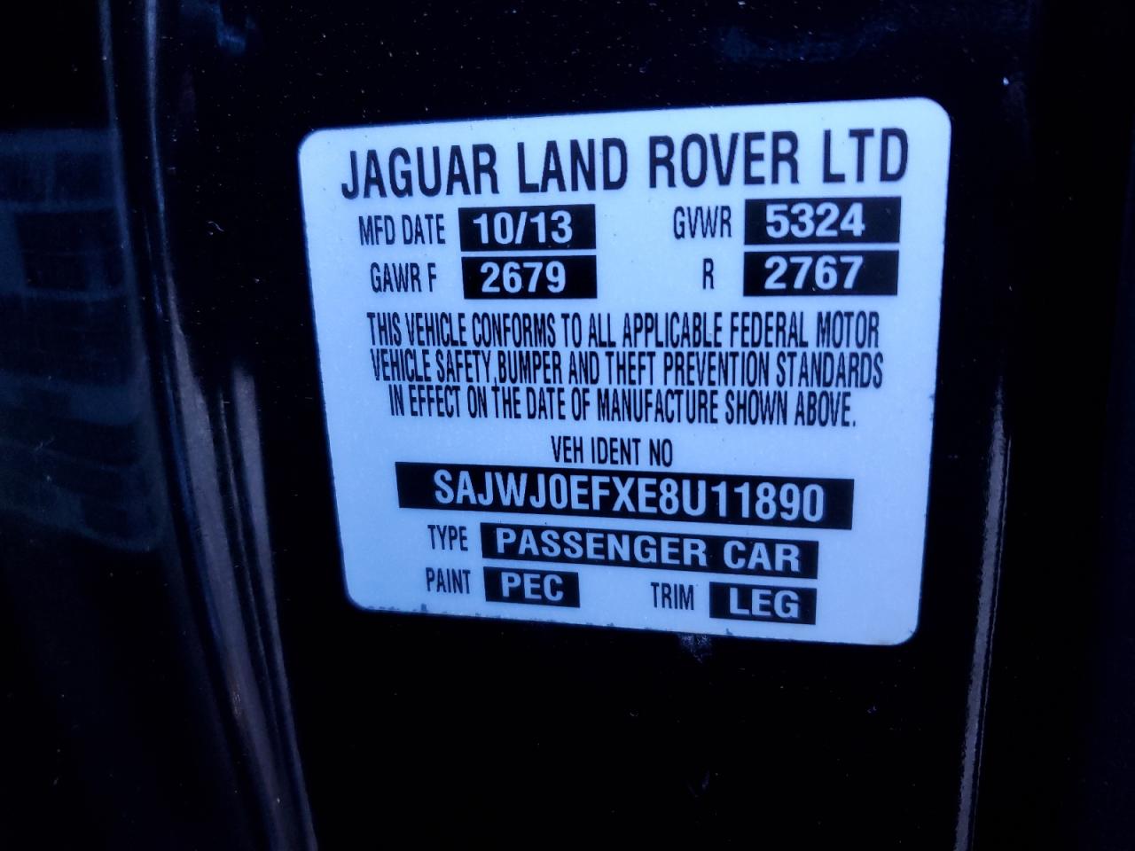 2014 Jaguar Xf VIN: SAJWJ0EFXE8U11890 Lot: 89500415