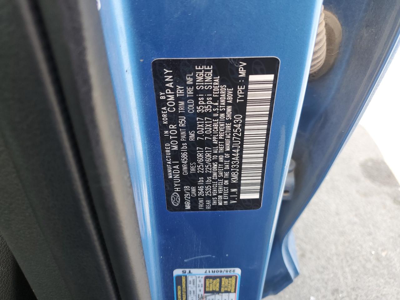 2018 Hyundai Tucson Sel VIN: KM8J33A44JU725430 Lot: 85532575