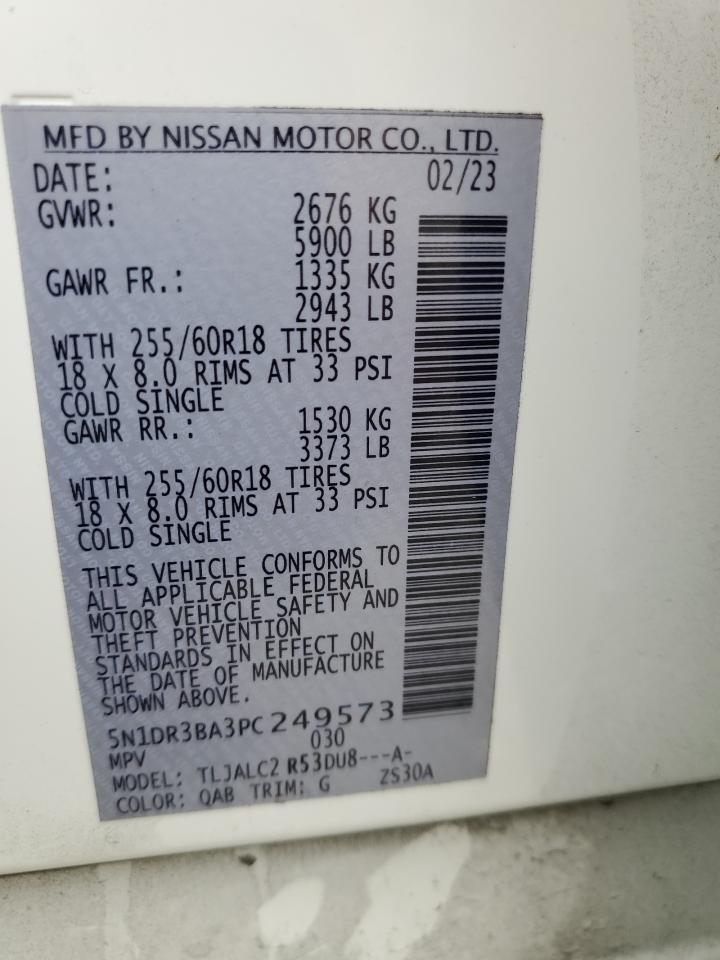 2023 Nissan Pathfinder Sv VIN: 5N1DR3BA3PC249573 Lot: 84587245