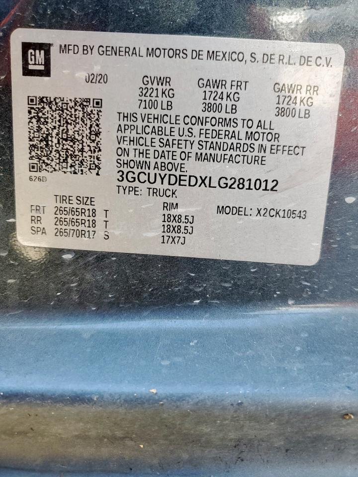 2020 Chevrolet Silverado K1500 Lt VIN: 3GCUYDEDXLG281012 Lot: 84924725