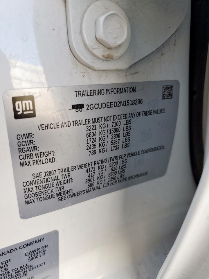 2022 Chevrolet Silverado K1500 Rst VIN: 2GCUDEED2N1518296 Lot: 82461885