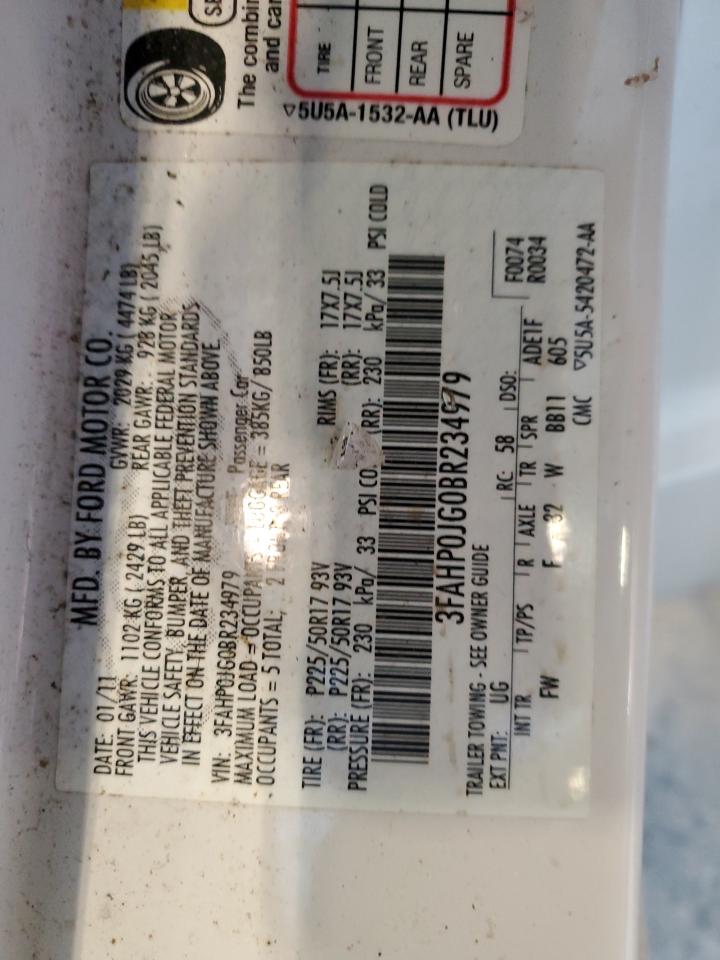 2011 Ford Fusion Sel VIN: 3FAHP0JG0BR234979 Lot: 87416755