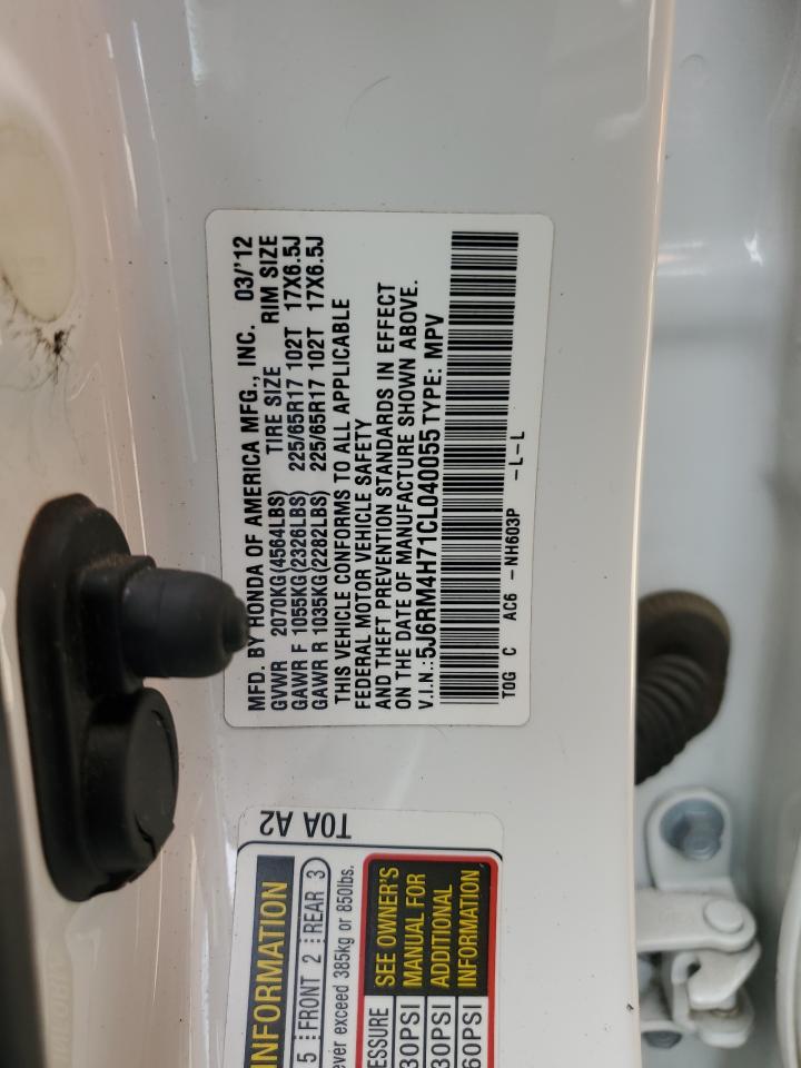 2012 Honda Cr-V Exl VIN: 5J6RM4H71CL040055 Lot: 85704945