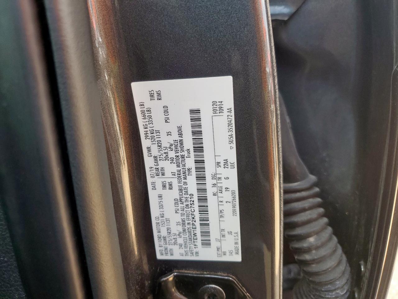 2019 Ford F150 Supercrew VIN: 1FTEW1EP2KFC75210 Lot: 90502235