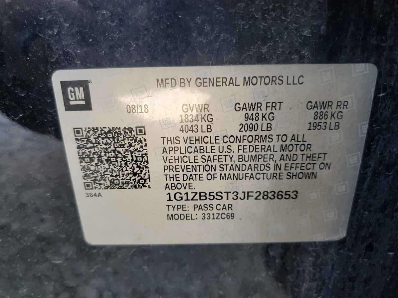 2018 Chevrolet Malibu Ls VIN: 1G1ZB5ST3JF283653 Lot: 85723105