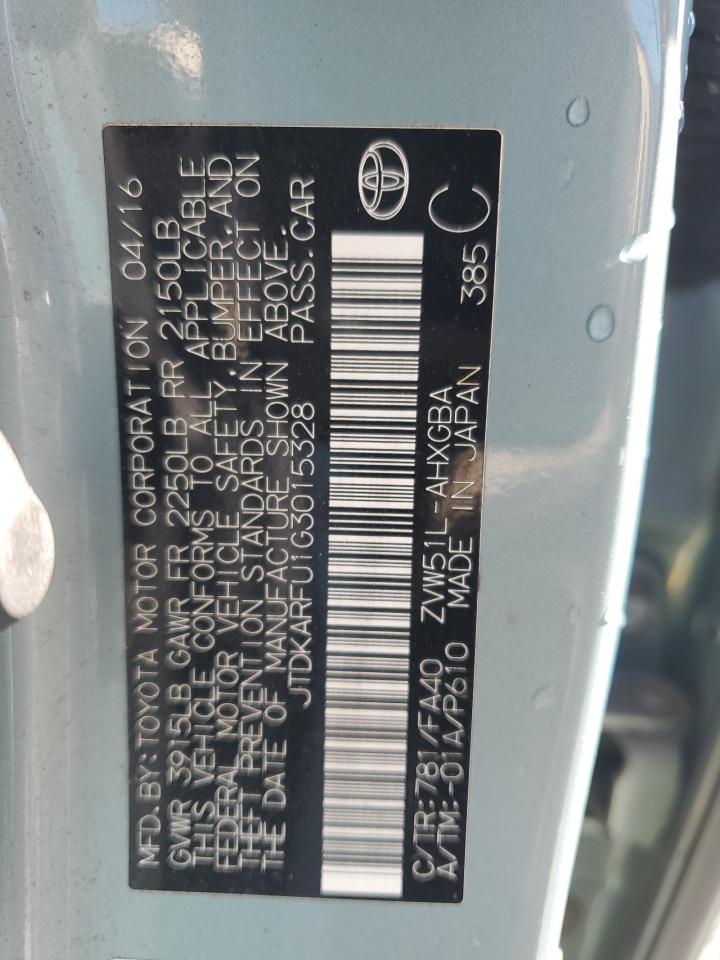 2016 Toyota Prius VIN: JTDKARFU1G3015328 Lot: 84792305