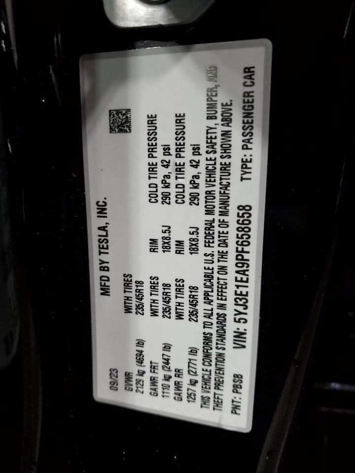 2023 Tesla Model 3 VIN: 5YJ3E1EA9PF658658 Lot: 84261755