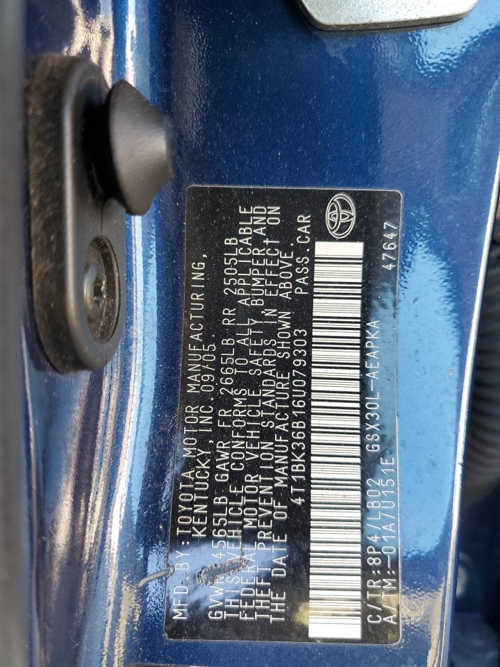 2006 Toyota Avalon Xl VIN: 4T1BK36B16U079303 Lot: 89671065